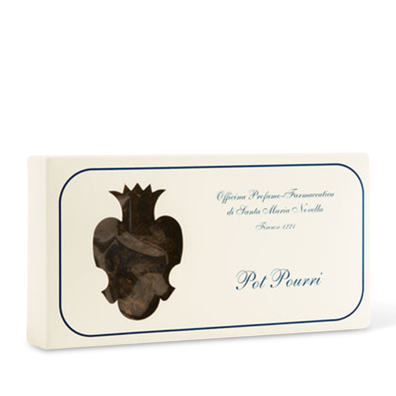 A white box with a navy blue and brown design, featuring the Santa Maria Novella logo and the product name 'Pot Pourri'.