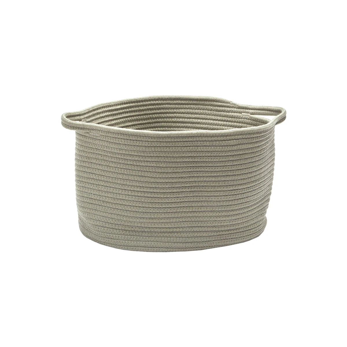 Beige woven basket on a white background