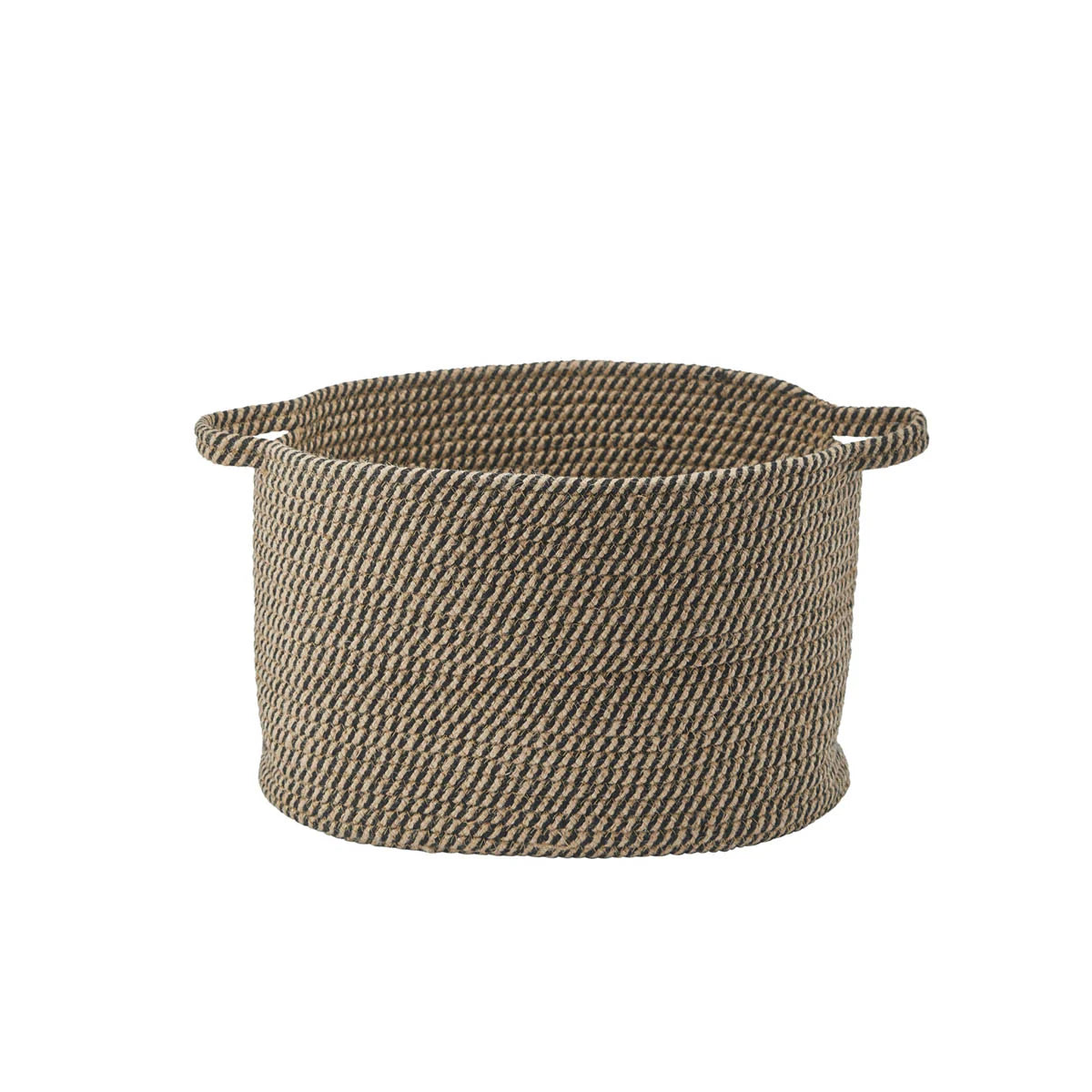 Woven basket with handles on a white background