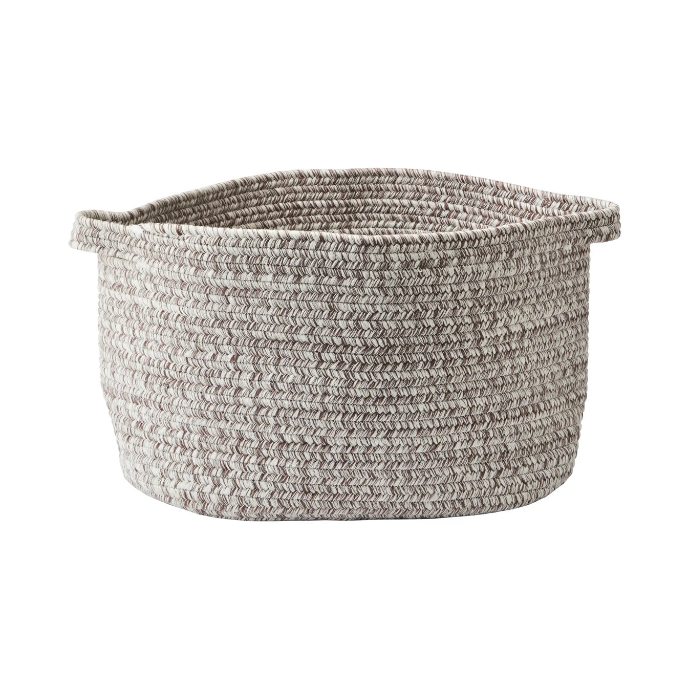 Woven storage basket with a textured pattern on a white background