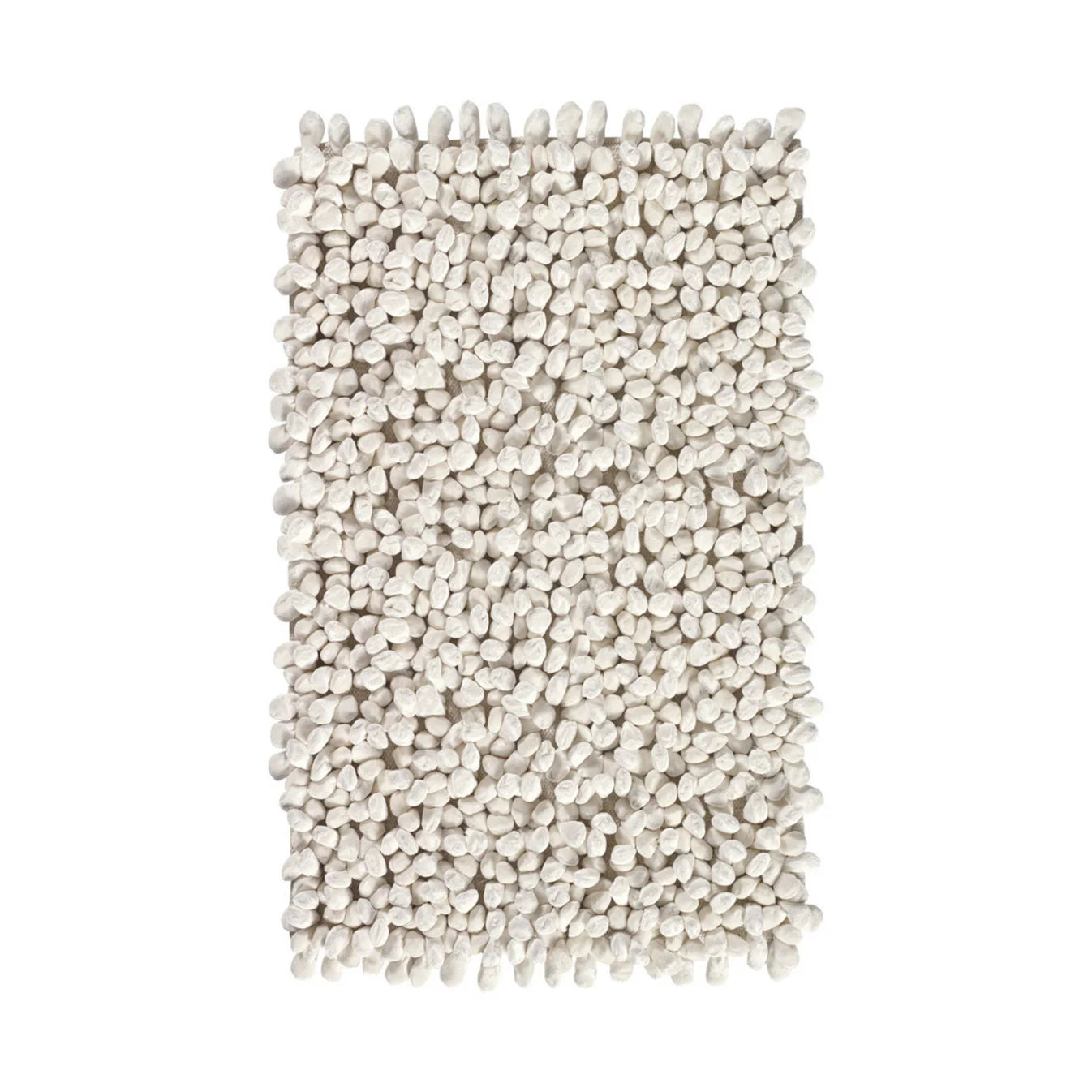 Rectangular white bath mat with textured surface on a white background