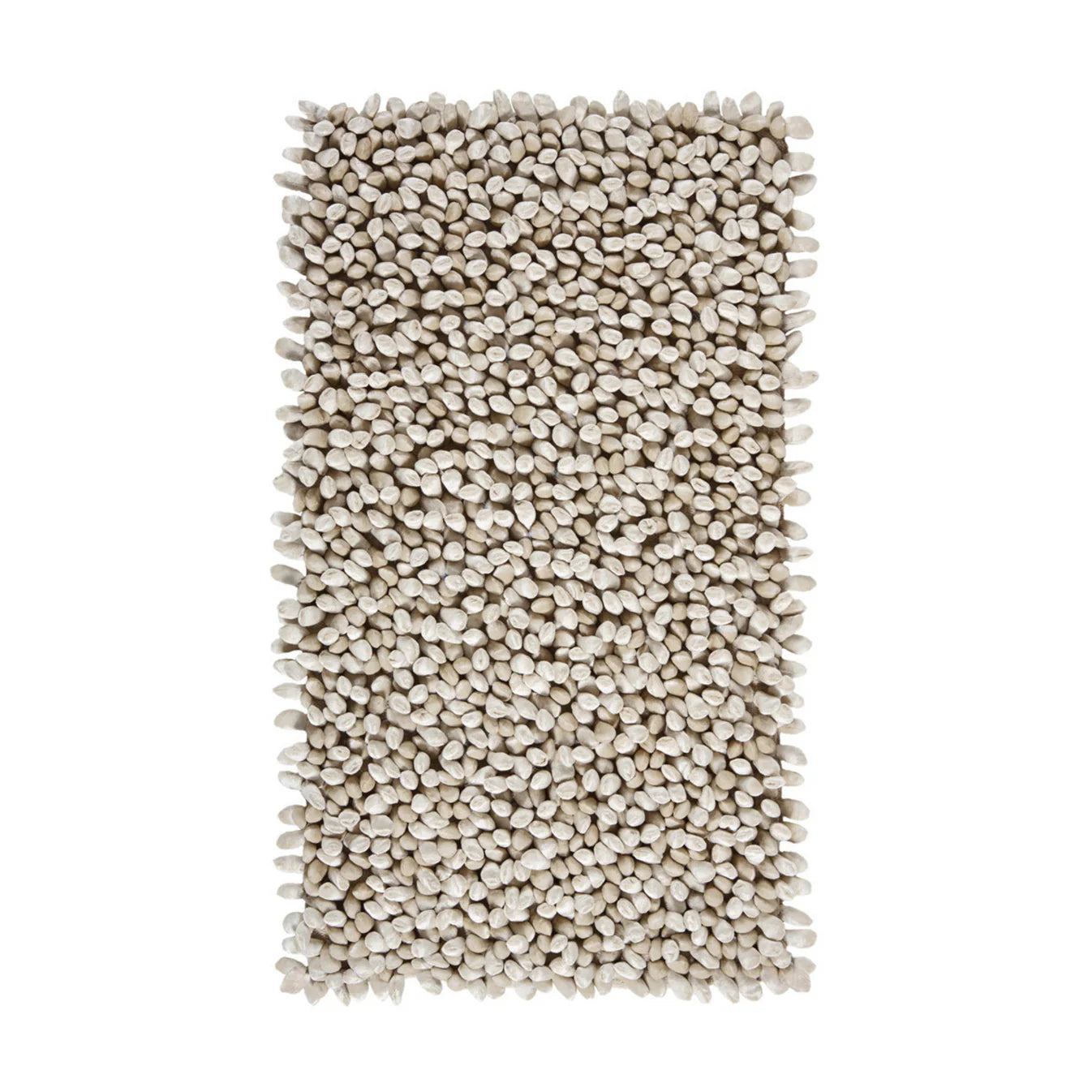 Rectangular beige rug with textured surface on a white background