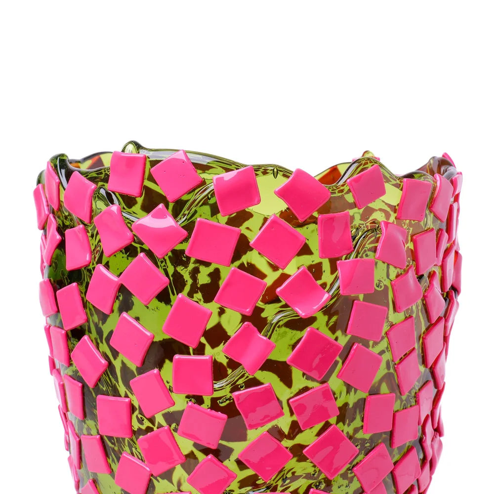 Rock Vase - Clear Bottle Green, Fuchsia