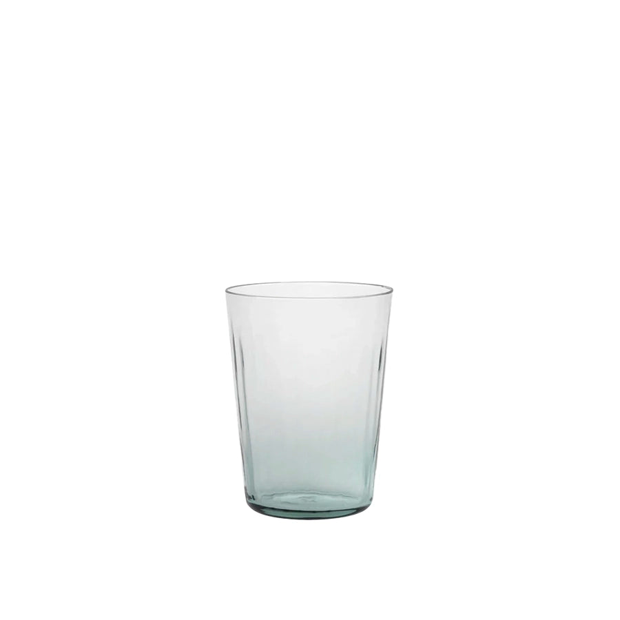 Clear glass tumbler on a white background