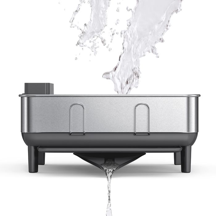 Simplehuman Compact Steel Frame Dishrack Water dispenser with water flowing out