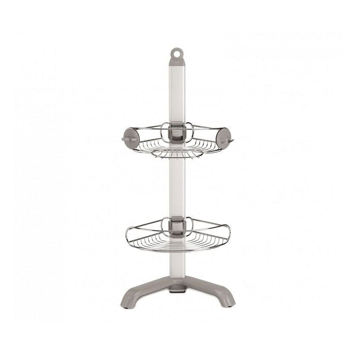 Simplehuman Corner Shower Caddy-Metal corner shower caddy with two shelves on a white background