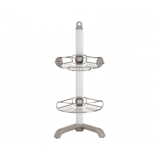 Simplehuman Corner Shower Caddy-Metal corner shower caddy with two shelves on a white background
