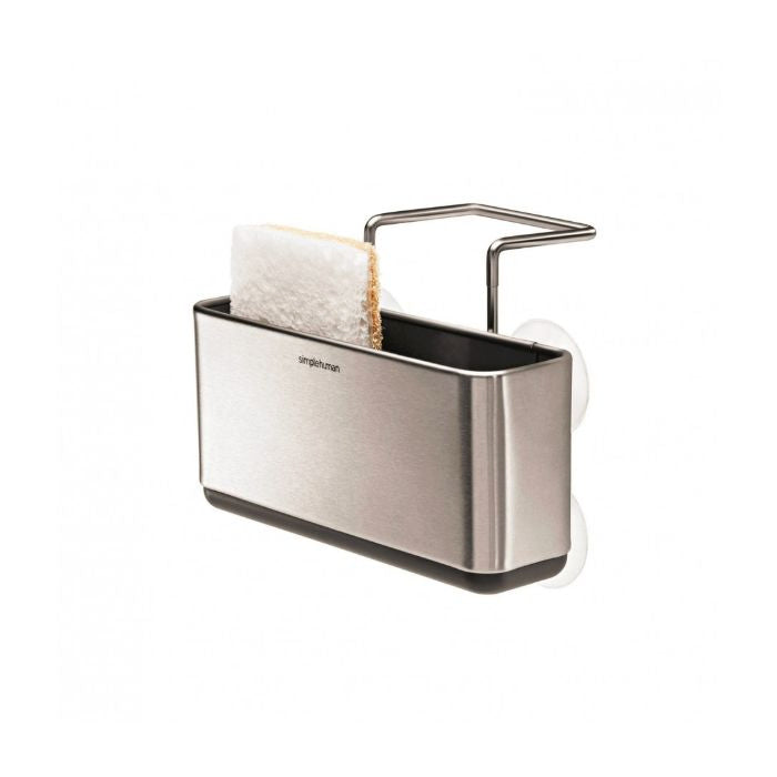 Simplehuman Slim Sink Caddy-Stainless steel sponge holder with a white background