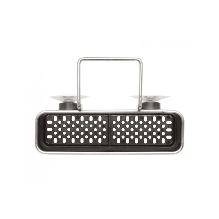 Simplehuman Slim Sink Caddy-Metallic grill with perforated design on a white background
