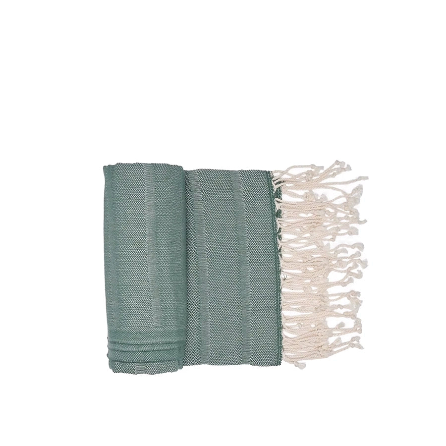 Sole Beach Towel-Green towel with white fringes on a white background