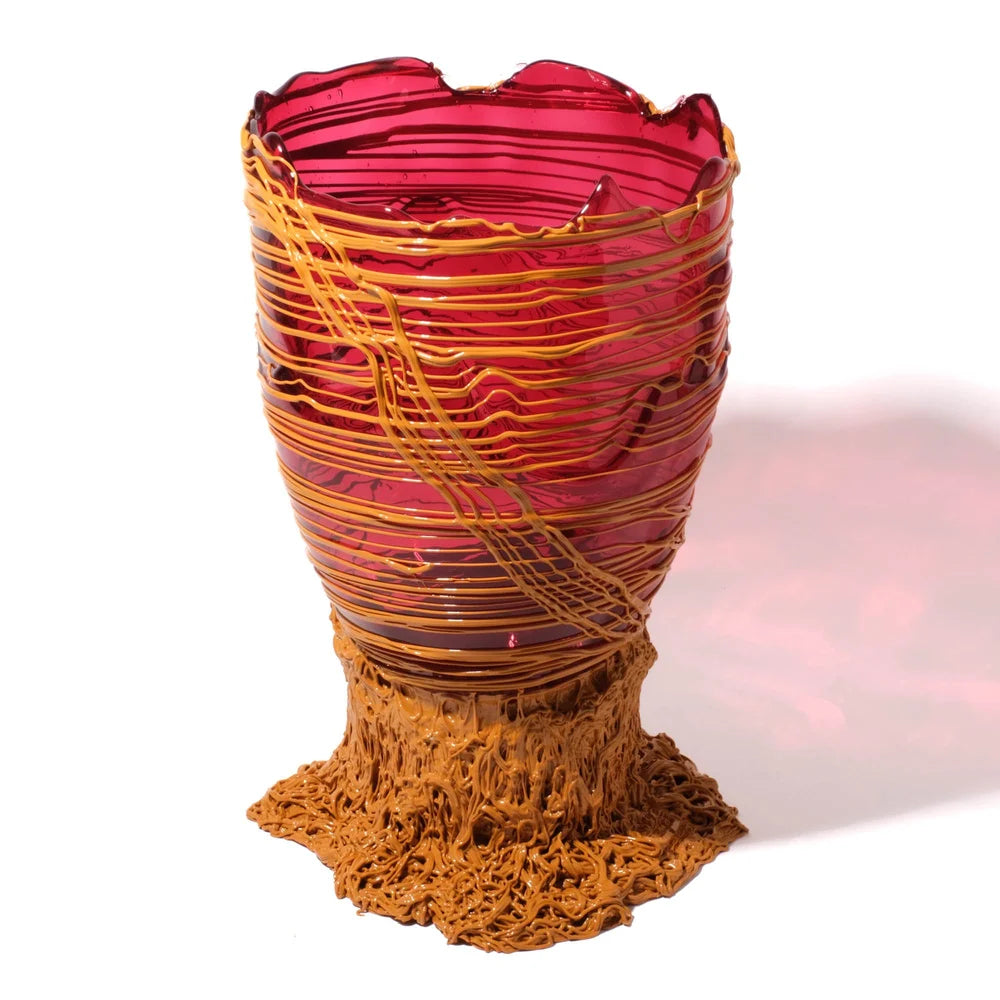Spaghetti Vase - Clear Fuchsia And Matt Ochre