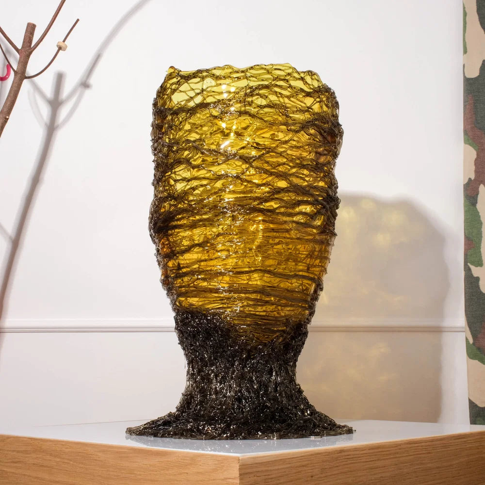 Spaghetti Vase - Clear Yellow And Clear Grey