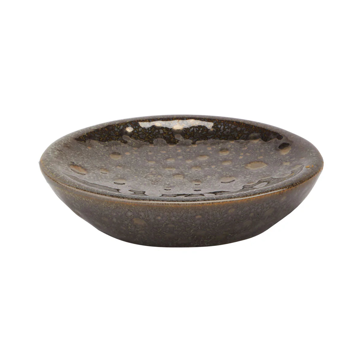 Black ceramic bowl with textured surface on a white background
