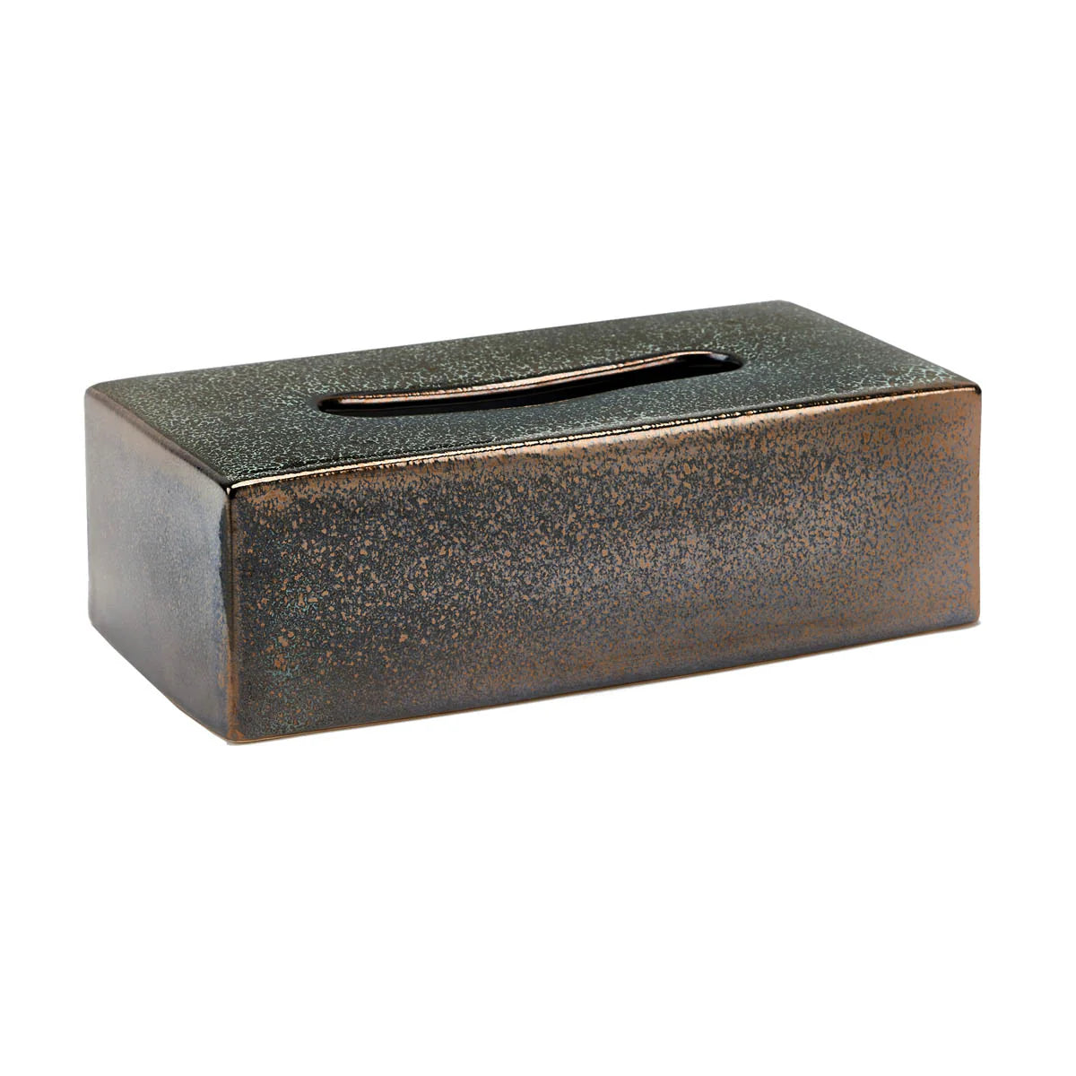 Bronze-colored rectangular tissue box cover on a white background
