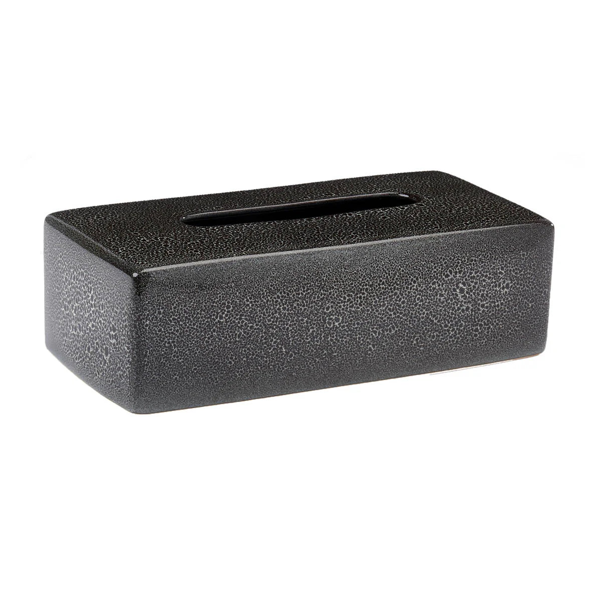 Rectangular black textured tissue box on a white background