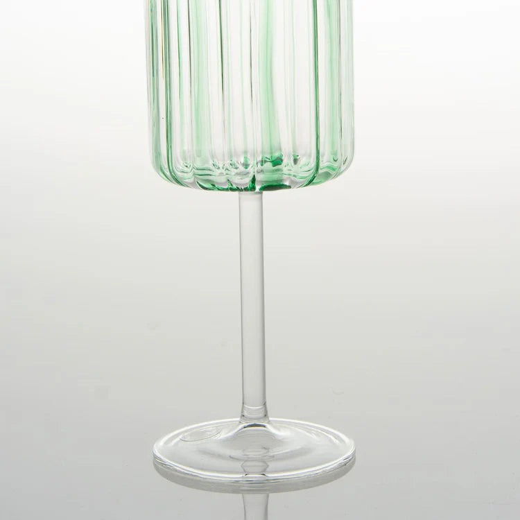 Green Stripes Glass Wine Goblet