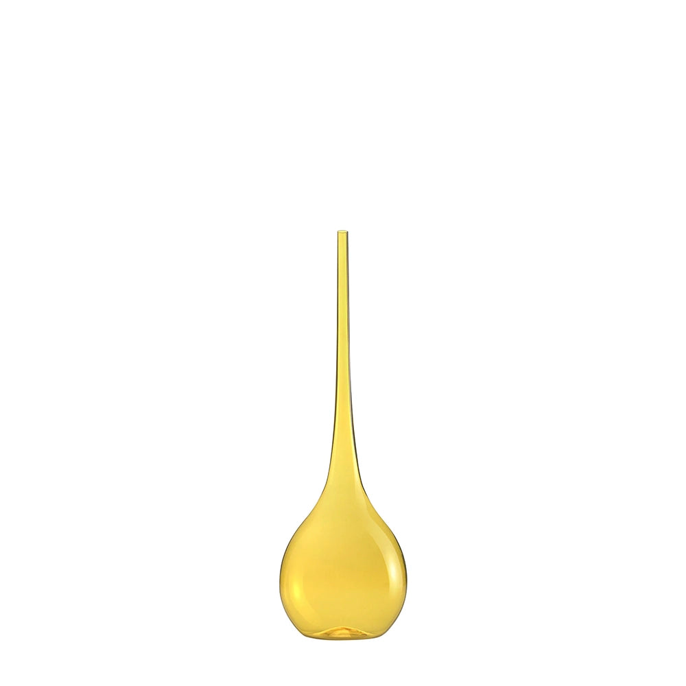 A vibrant yellow, bubble-like vase made of Murano glass with a long neck, from the Bolle Collection.