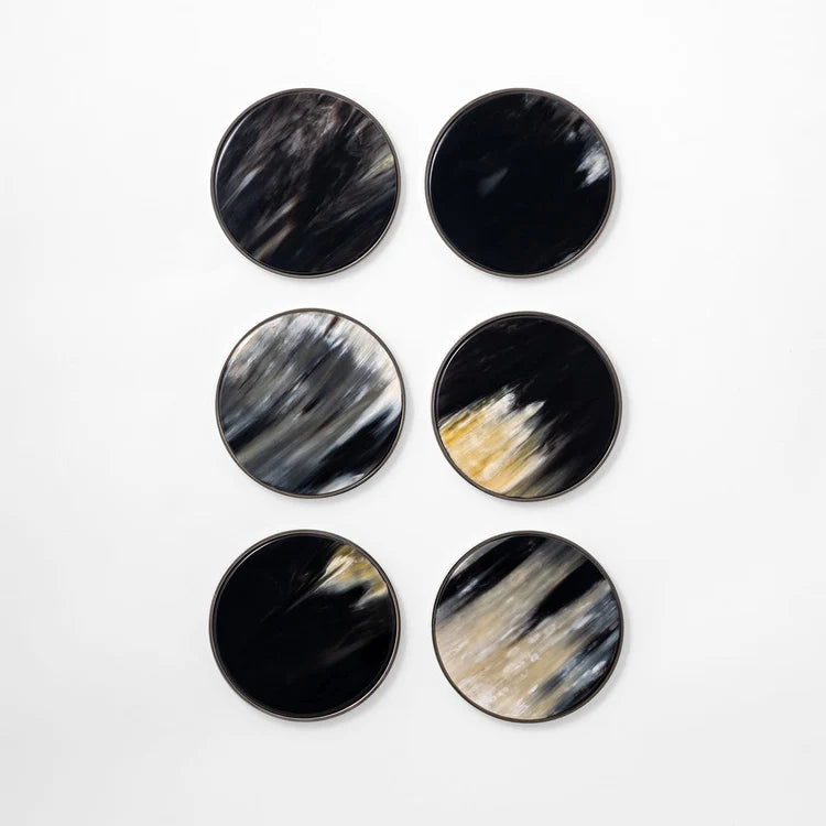 Natural White Black Horn Coasters 6 pcs