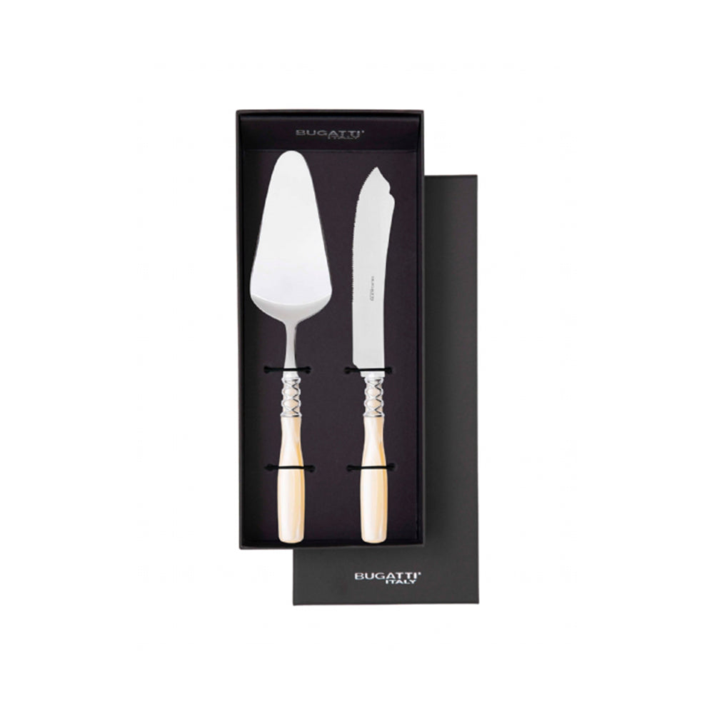 Bugatti Arianna Chromed Ring Cake Servers Ivory, Set of 2