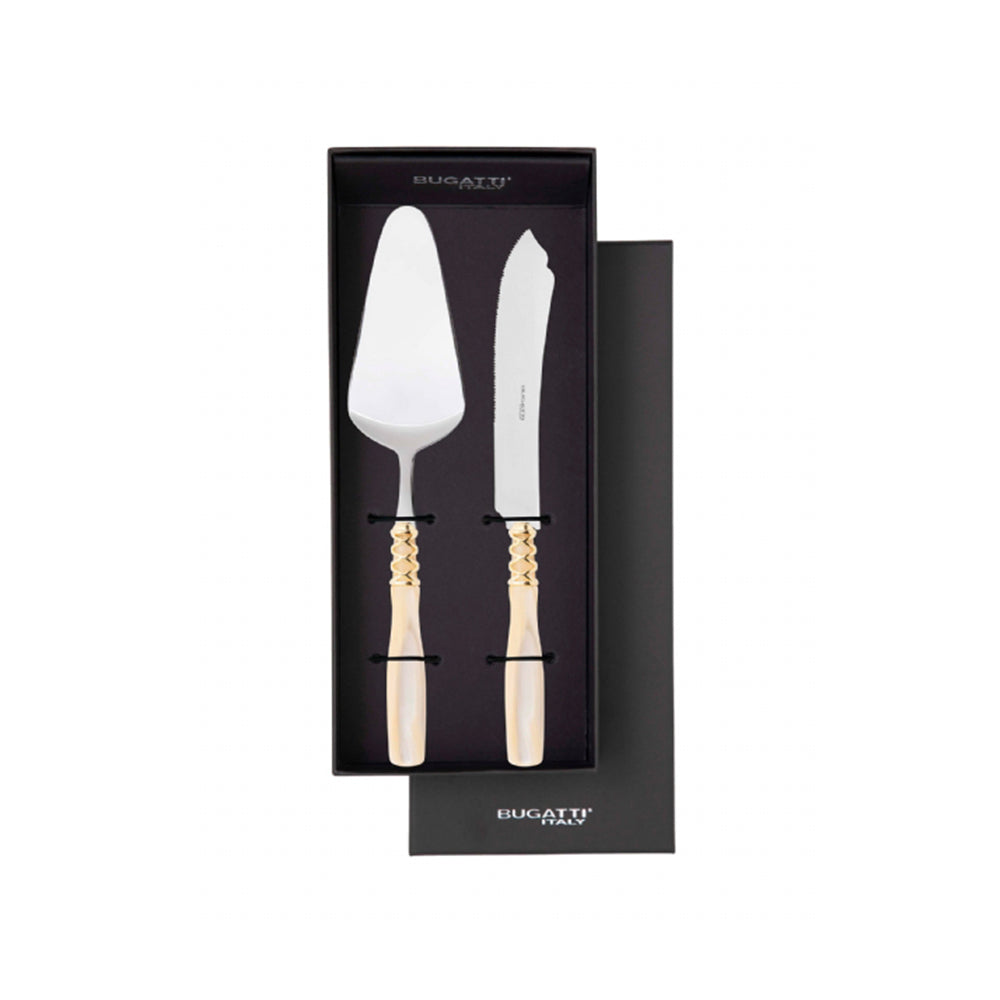 Bugatti Arianna Gold Plated Ring Cake Servers Ivory, Set of 2