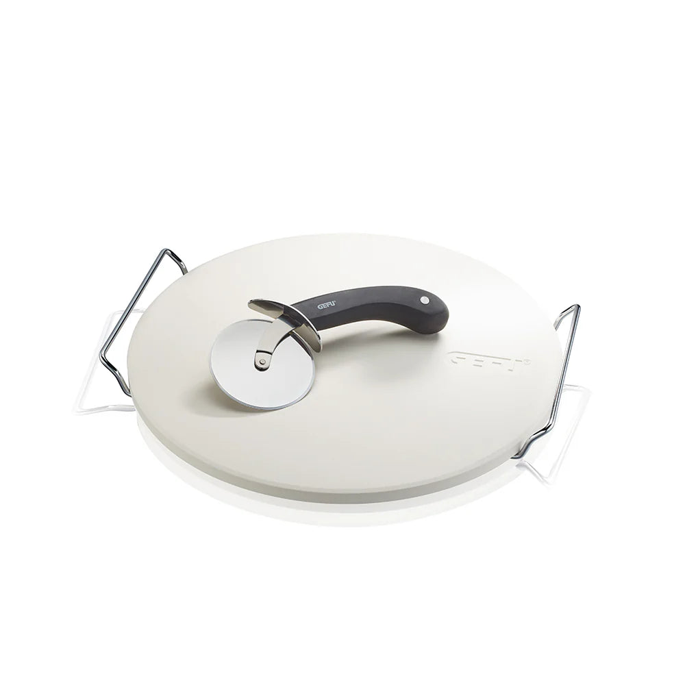 DARIOSO Pizza Stone with Stand & Pizza Cutte
