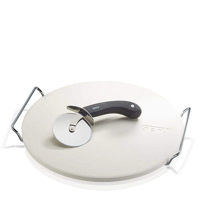 DARIOSO Pizza Stone with Stand & Pizza Cutte