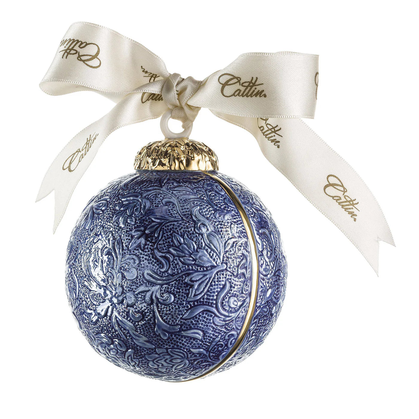 Damask Dark Blue Christmas Bauble