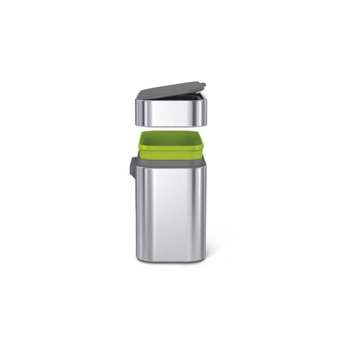 simplehuman Compost Caddy Stainless steel container with a green lid