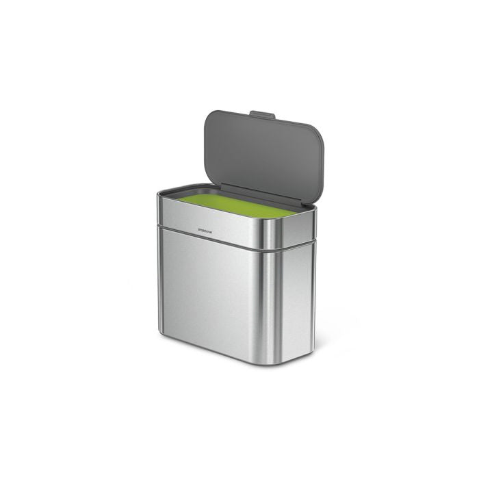 simplehuman Compost Caddy Stainless steel trash can with green liner