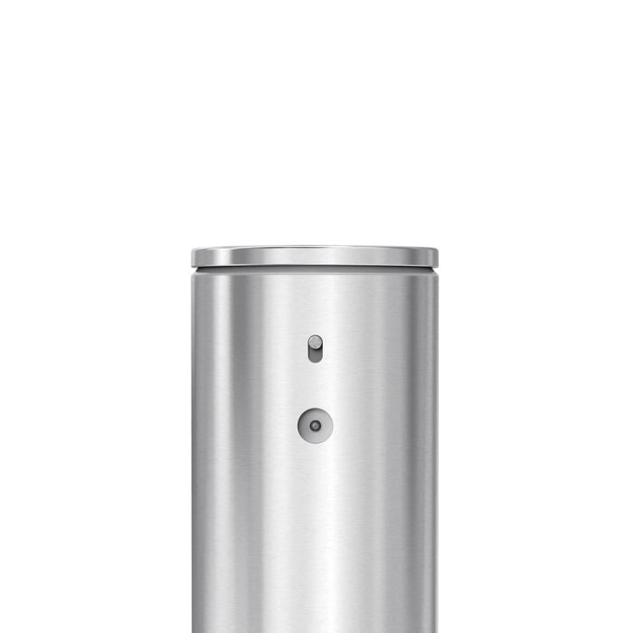 simplehuman Rechargeable Sensor Soap Pump-Stainless steel trash can on a white background