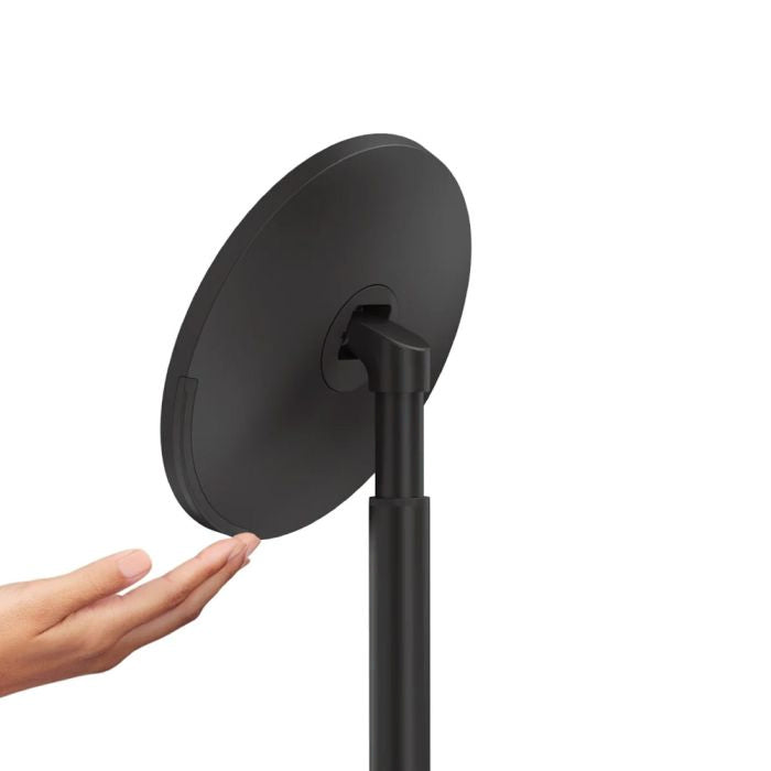 simplehuman Round Sensor Mirror-Black adjustable stand with a round base on a white backgrounddresser-with-mirror-uae-beauty-lounge-dressing-table-mirror-dubai-luxury-vanity-wall-mirror-for-dubai-bedrooms