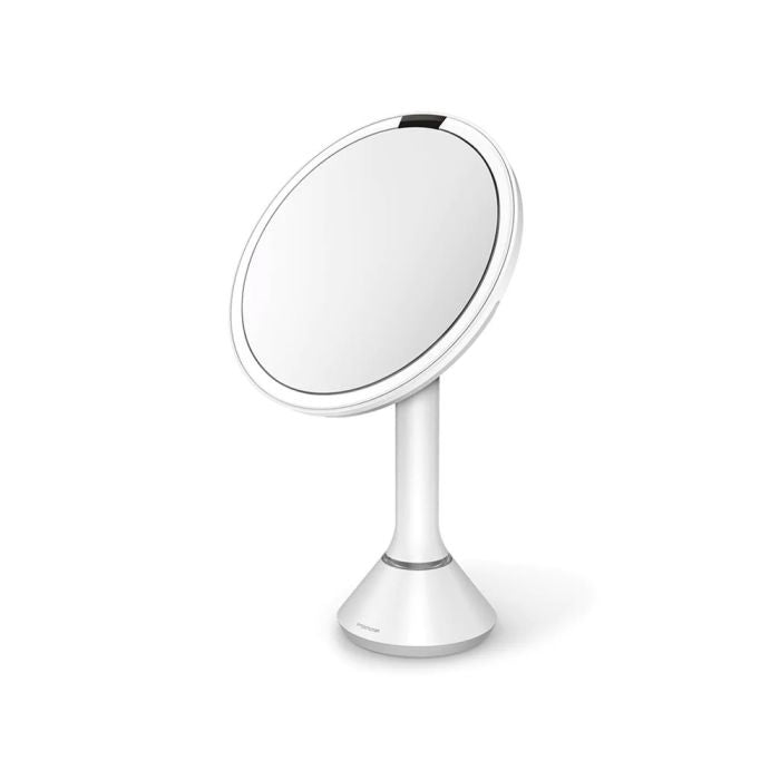 simplehuman Round Sensor Mirror White makeup mirror with stand on a white backgrounddresser-with-mirror-uae-beauty-lounge-dressing-table-mirror-dubai-luxury-vanity-wall-mirror-for-dubai-bedrooms
