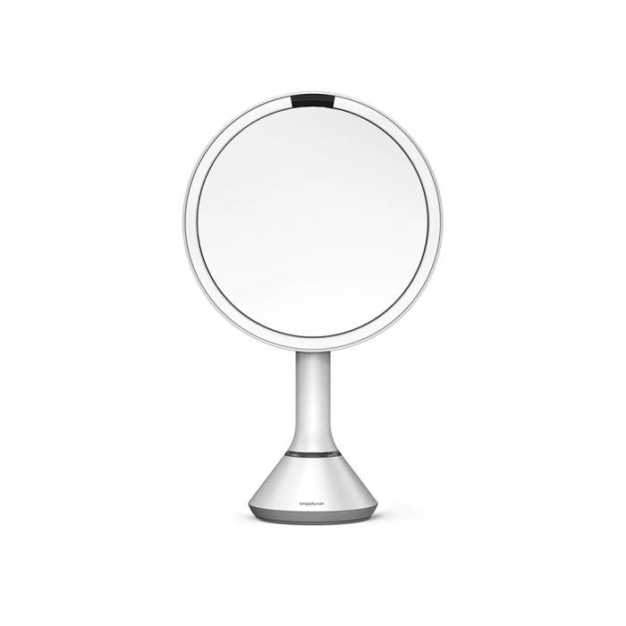 simplehuman Round Sensor Mirror,Round makeup mirror with stand on a white backgrounddresser-with-mirror-uae-beauty-lounge-dressing-table-mirror-dubai-luxury-vanity-wall-mirror-for-dubai-bedrooms