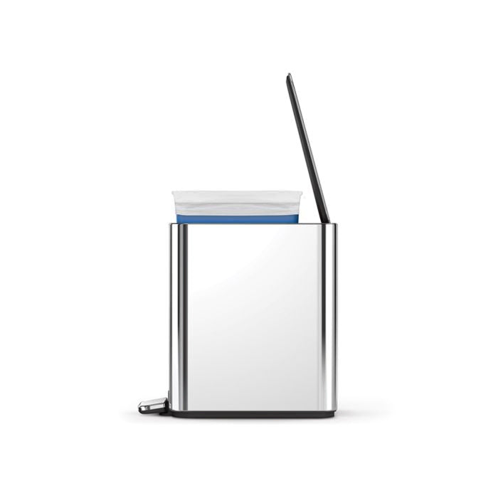 Rectangular trash can with a lid on a white background