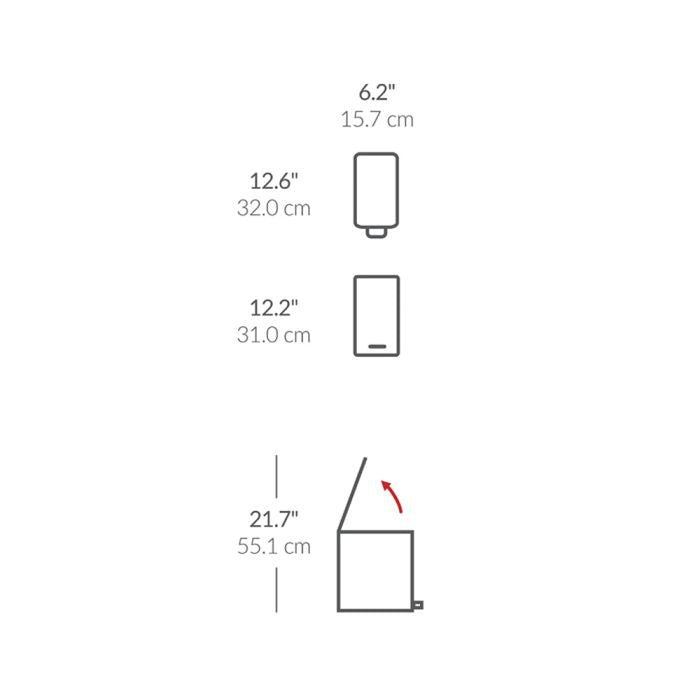 Measurement chart showing dimensions of different items in inches and centimeters on a white background.