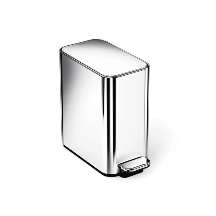 Silver rectangular trash can on a white background