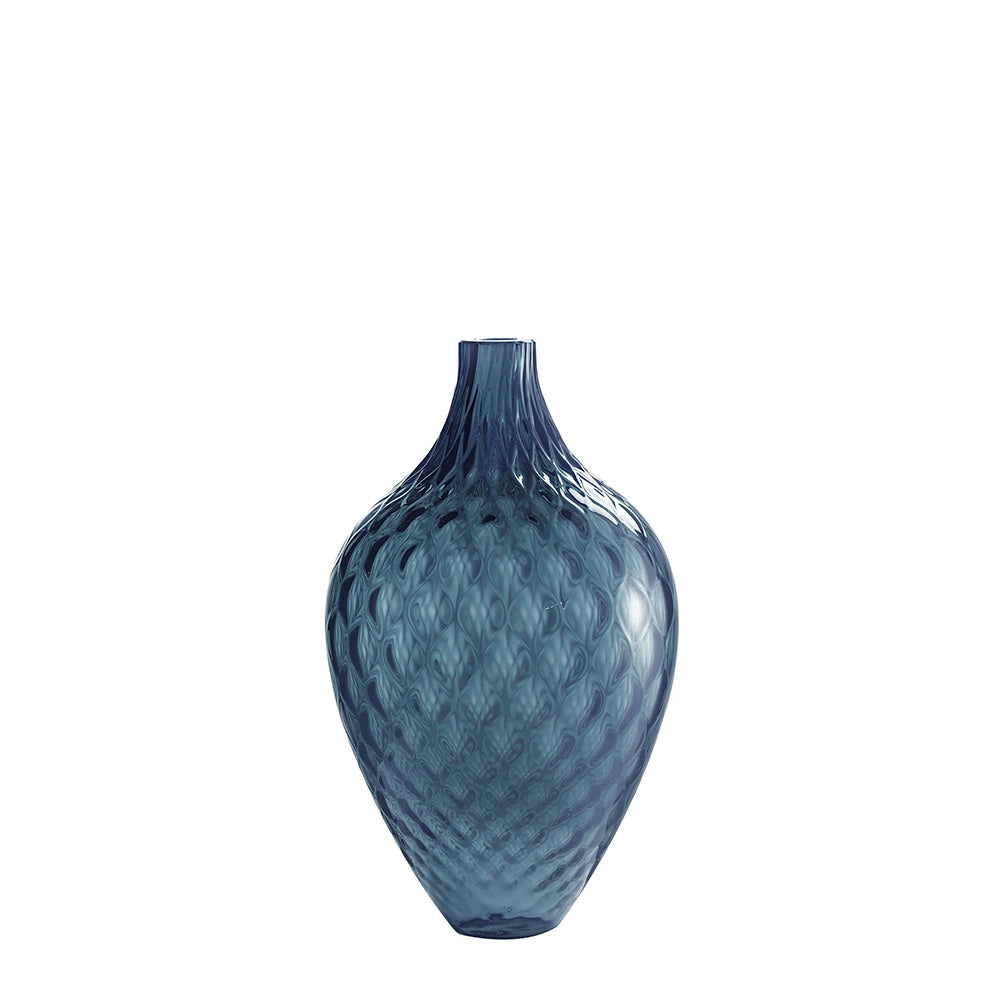 A blue Murano glass decorative vase with a balloton texture.