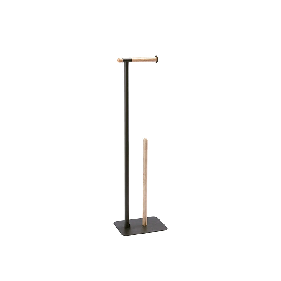 Black stand with two wooden sticks on a white background