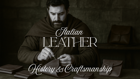 a historical AI generated picture of an italian man crafting premium leather