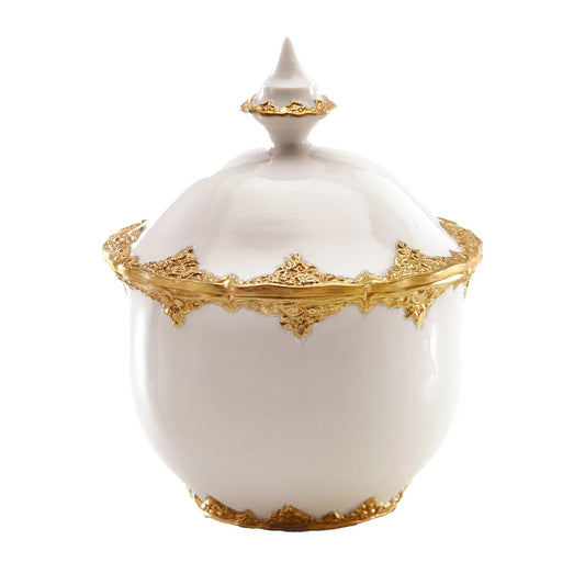 Irene White & Gold Sugar Bowl with Lid