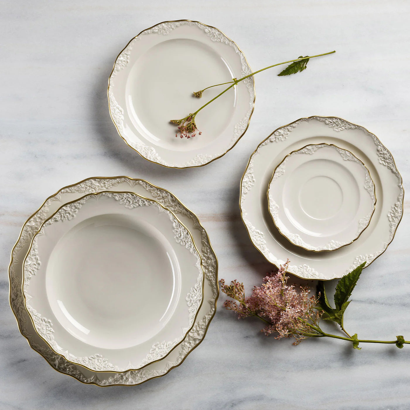 Irene Set of 2 Small White & Gold Dinner Plates