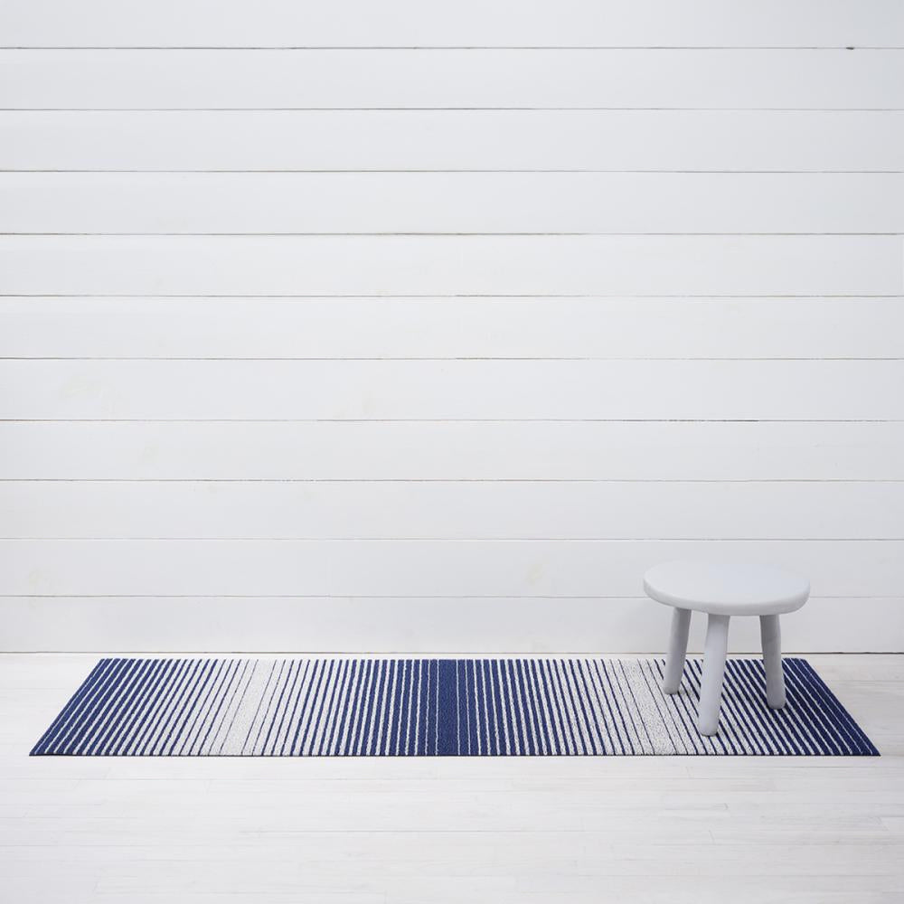 Domino Stripe Shag Runner Rug, Denim