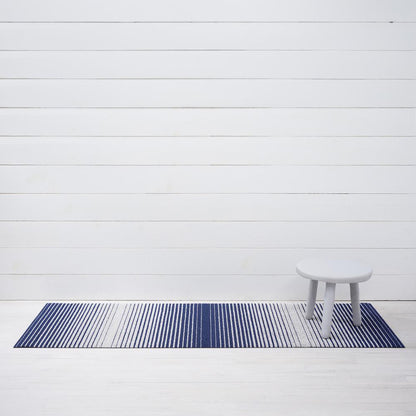 Domino Stripe Shag Runner Rug, Denim