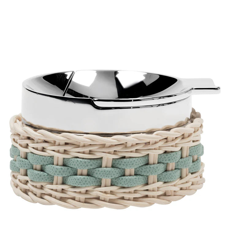 Toledo Green Leather & Rattan Ashtray