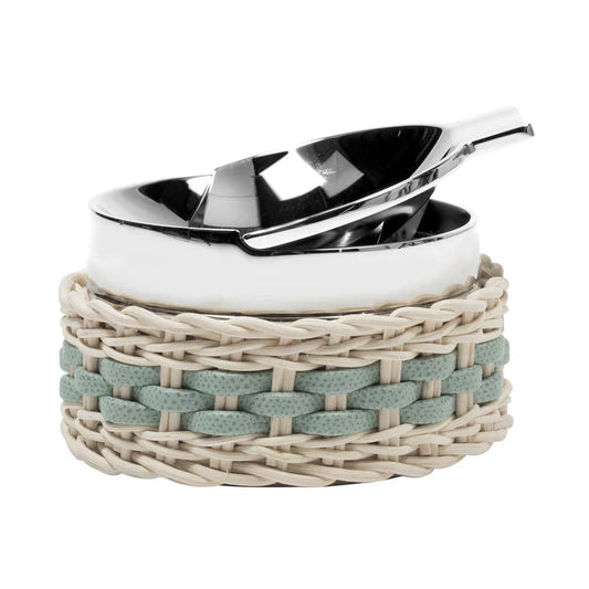 Toledo Green Leather & Rattan Ashtray