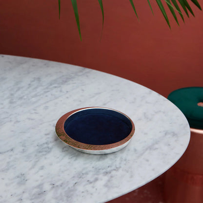 Firenze Round Silver and Blue Empty Pocket Tray