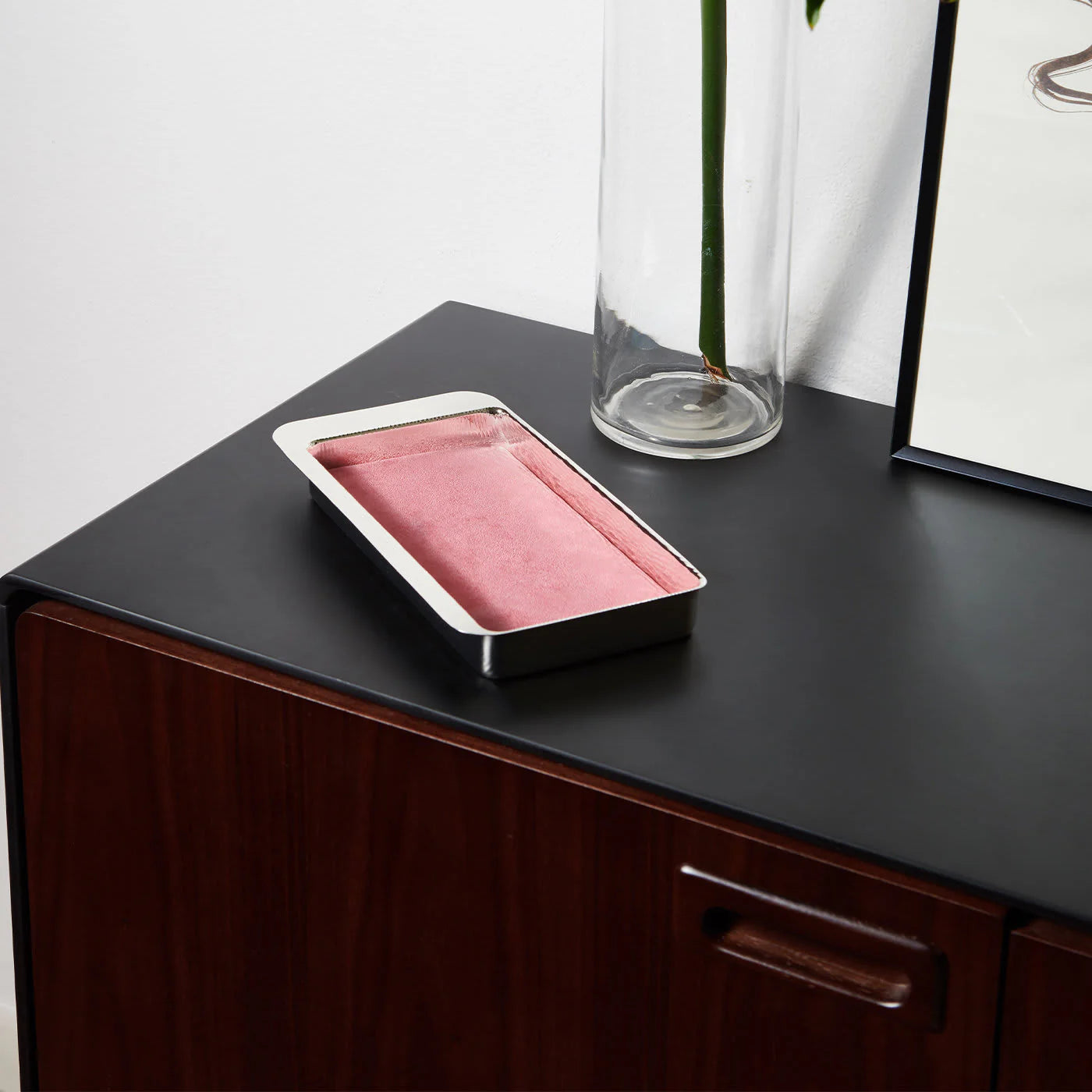 Firenze Rectangular Silver and Pink Empty Pocket Tray