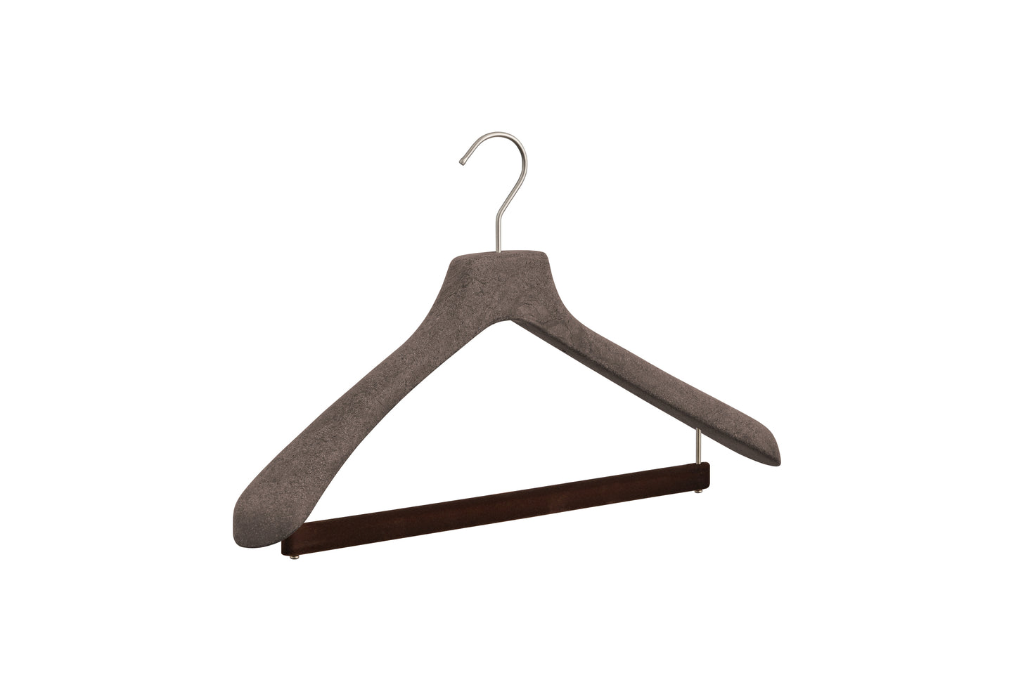 Hanger for suits with a velvet covered bar for trousers