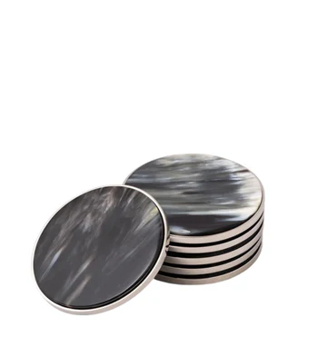 Natural White Black Horn Coasters 6 pcs