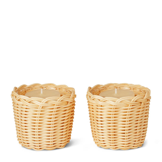 Freya Rattan Votive-Set Of 2